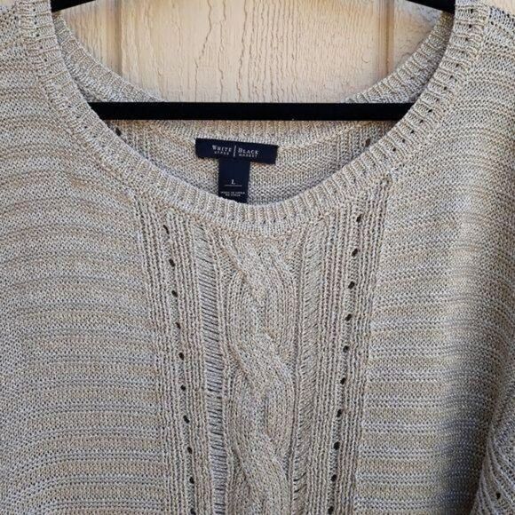 WHBM Metallic Tunic Textured Cable Knit Scoop Kimono Batwing Sweater Gold Sz L - Picture 5 of 13